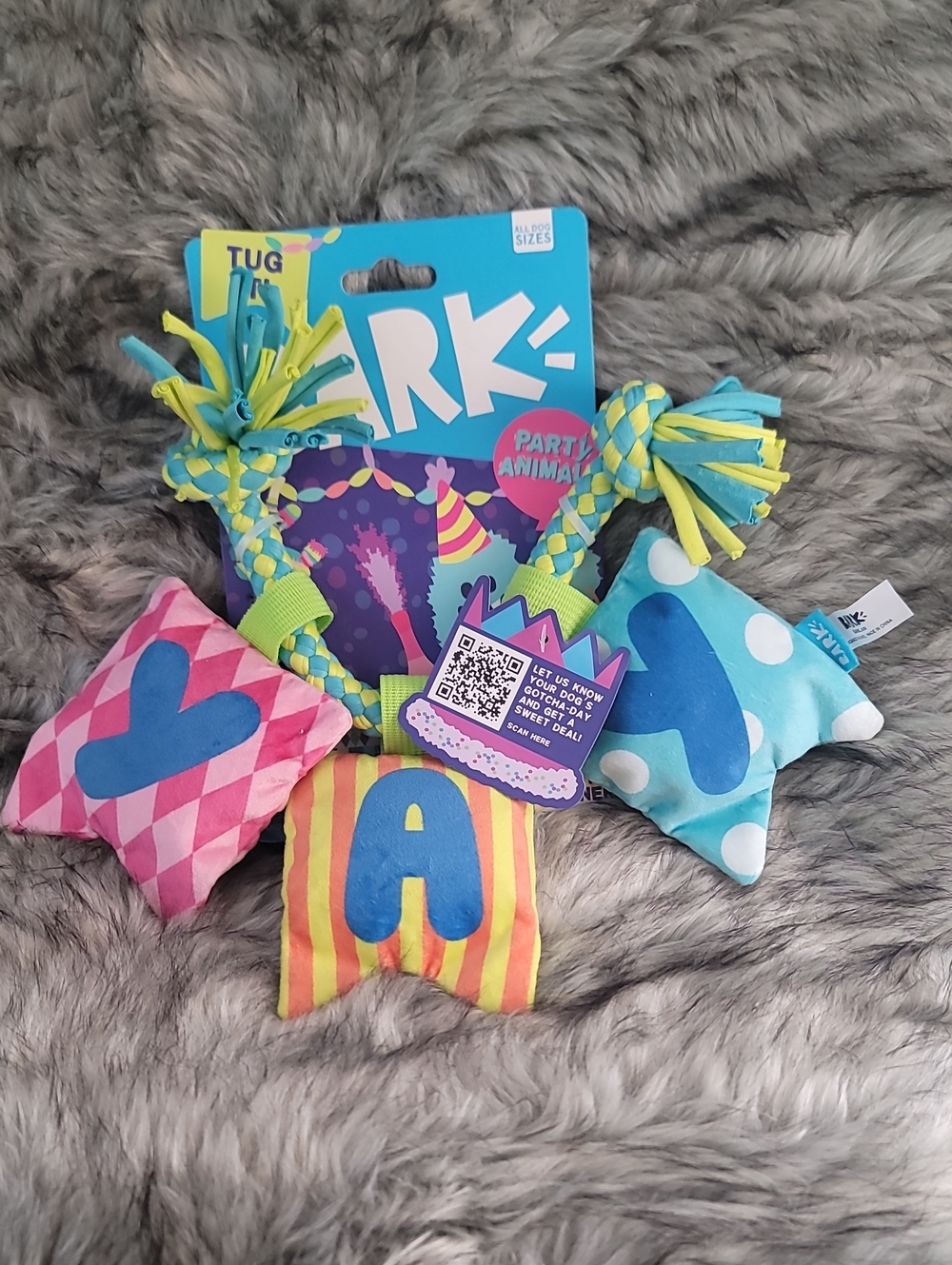 Bark Party Animal Plush Rope Toy - Pink, Yellow, Blue